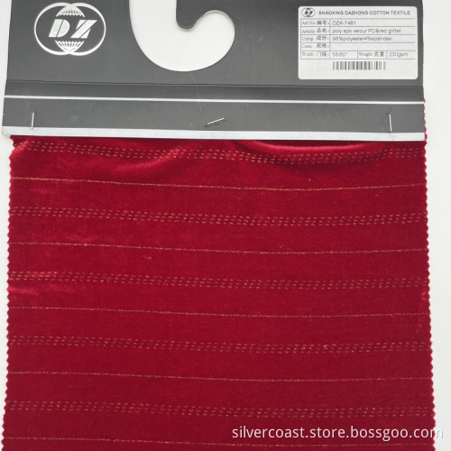 96% Polyester 4% Spandex Velour Textile with Glitter